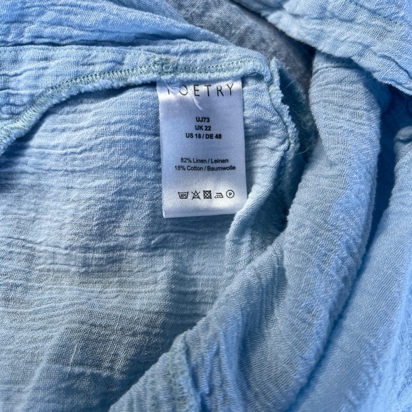 Poetry Linen Crinkle Cool Short Sleeve Button front Powder Blue Blouse - Picture 6 of 6